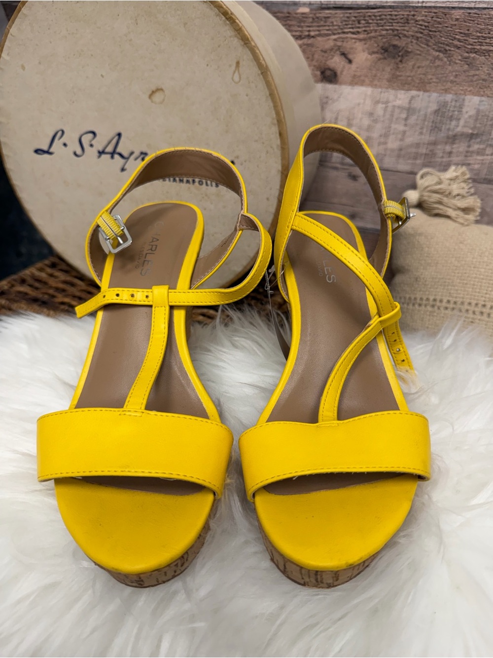 Charles David Yellow Wedge Sandals 7.5
